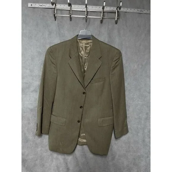 Chaps Ralph Lauren Suit‎ Men 40L Beige 3 Btn Herringbone Wool 34X32 Pants Luxury